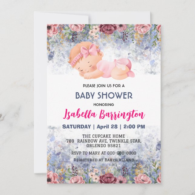 Convite Bebê rosa-rosa Rosa floresce crianças chás de fral (Frente)