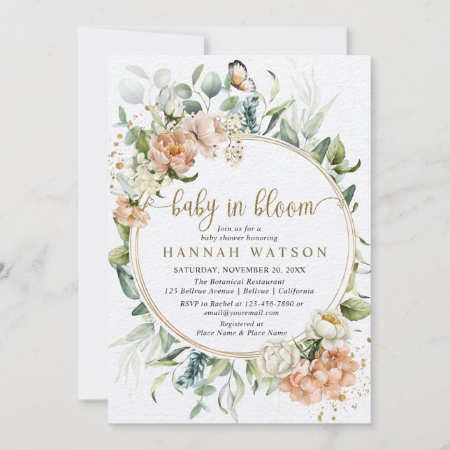 Convite Bebê Rosa Rosa Rosa Rosa Esbranquiçada em Chá de f (Frente)