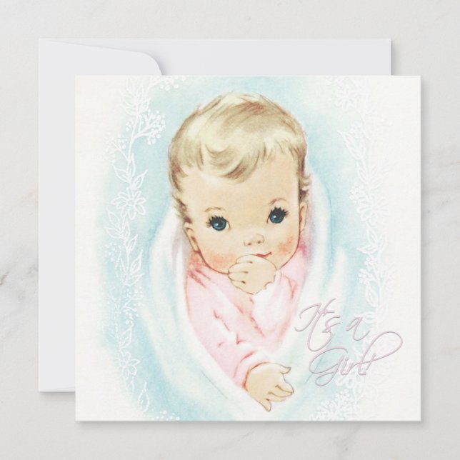 Convite Bebê Rosa Vintage Baby Girl Chá (Frente)