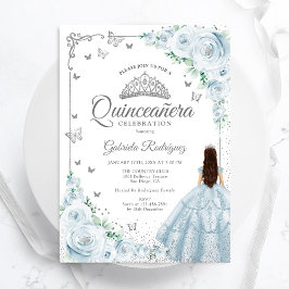 Convite Bebê Rosas de aquarela Silver Quinceanera