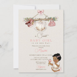 Convite Bebê Roupas Garota Chá de fraldas Marfim Rosa