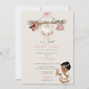 Convite Bebê Roupas Garota Chá de fraldas Marfim Rosa