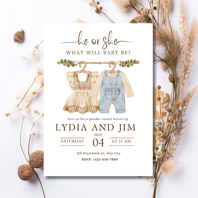 Convite Bebê Roupas Gênero Revelar Convite, Boho Baby (Criador carregado)