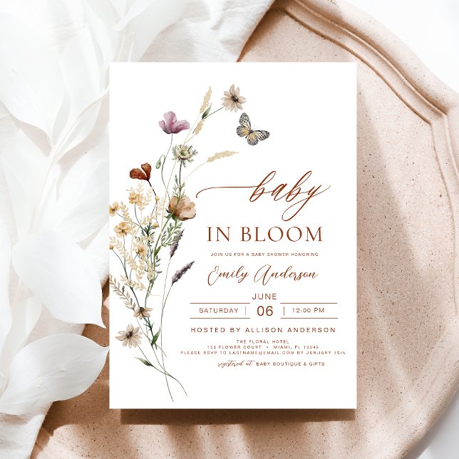 Convite Bebê selvagem no Chá de fraldas Bloom Terracotta (Criador carregado)