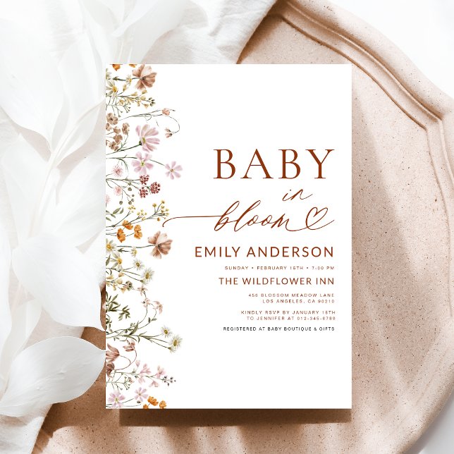 Convite Bebê selvagem no Chá de fraldas Bloom Terracotta (Criador carregado)