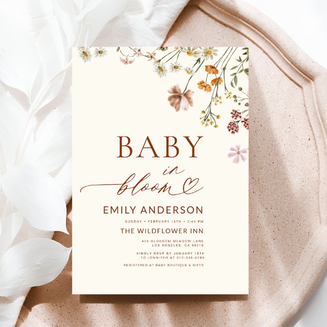 Convite Bebê selvagem no Chá de fraldas Bloom Terracotta (Criador carregado)