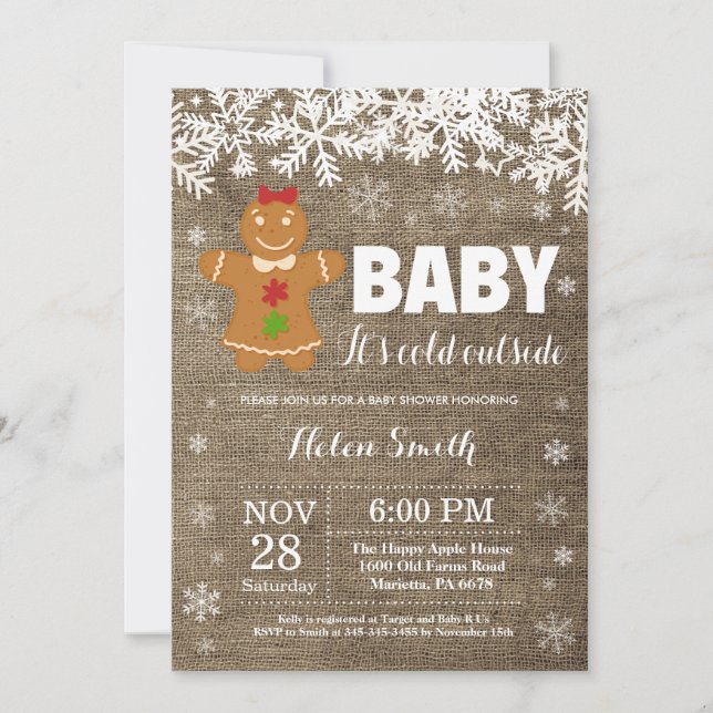 Convite Bebê, seu Chá de fraldas de Gingerpão frio fora (Frente)