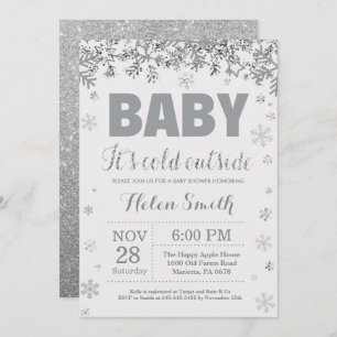 Convite Bebê seu chá de fraldas exterior frio da prata e
