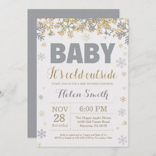 Convite Bebê seu chá de fraldas exterior frio do ouro e