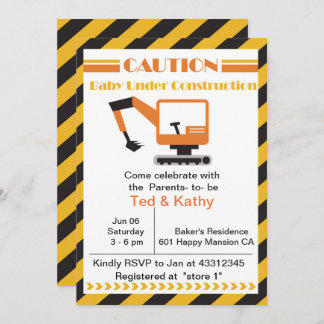 Convite Bebê sob Chá de fraldas de Construção