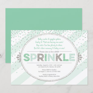 Convite bebê sprinkle neutro por gênero convida prata verd