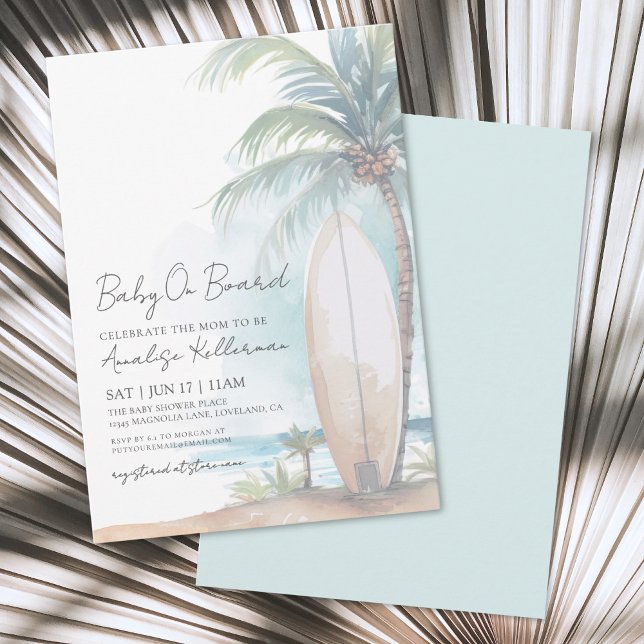 Convite Bebê Surf Praia No Chá de fraldas Conselho De Verã (Beach Surf Baby On Board Summer Baby Shower Invitation)