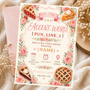 Convite Bebê Torta de Cereja Rosa Doce Floral Mirtilos