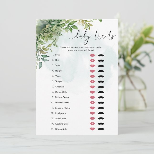 Convite Bebê Traços Aquarela Jogo de Chá de fraldas Verde (Em pé/Frente)