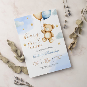 Convite Bebê Ursinho Bonito Primeiro Aniversário