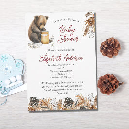 Convite Bebê Urso Boho Marrom Floral Churrasco de Bebê