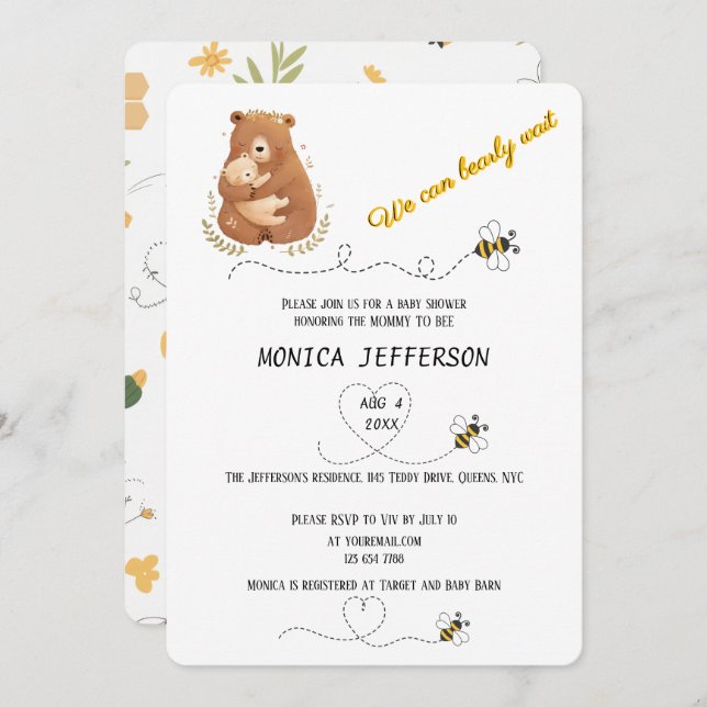 Convite Bebê Urso Podemos Esperar Personalizado (Frente/Verso)