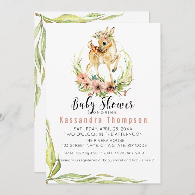 Convite Bebê Veado Para Chá de fraldas De Bebê (Frente/Verso)