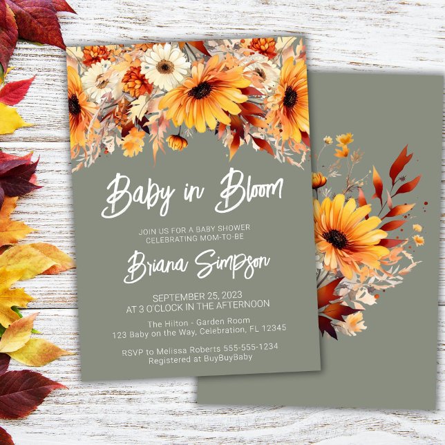 Convite Bebê Verde em Floral de Outono Baby Shower (Criador carregado)