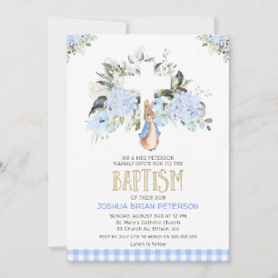 Convite Bebê Xadrez Floral Peter Rabbit Baptism