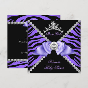 Convite Bebê Zebra Roxo Chuvada de Bebê Menina Princesa Di