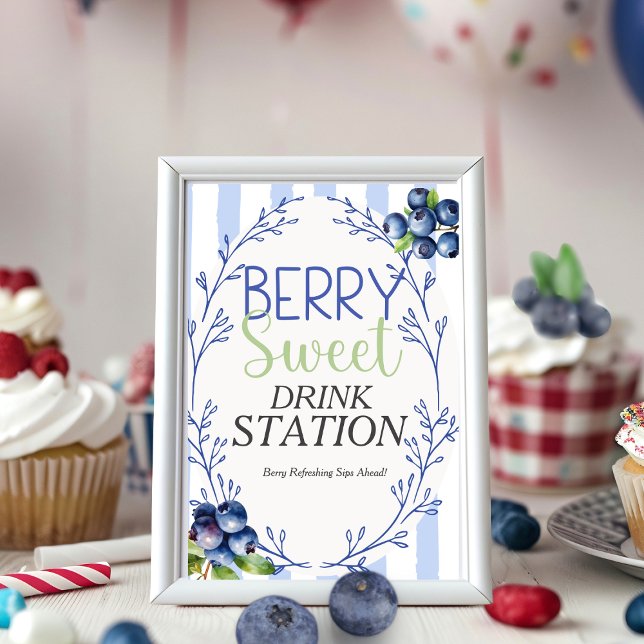 Convite Bebedouro Doce de Frutas Mirtilo Placa (Berry Sweet DRINK STATION Blueberry Sign)