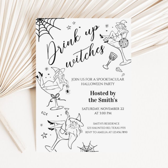 Convite Beber Bruxas em Festa de Halloween (Hand Drawn Drink Up Witches Halloween Party Invitation)