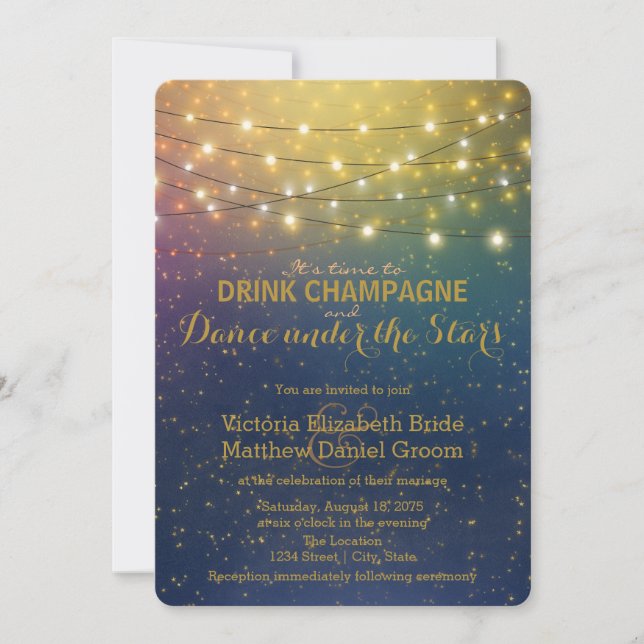 Convite Beber Champanhe Dançar Sob as Estrelas Casamento (Frente)