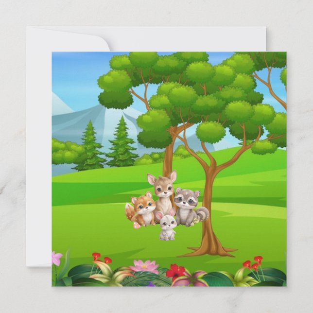 Convite Bebês Animais da Floresta Babete — Amigos da Flore (Frente)