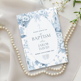 Convite Bebês Boys Blue Floral Toile Baptism
