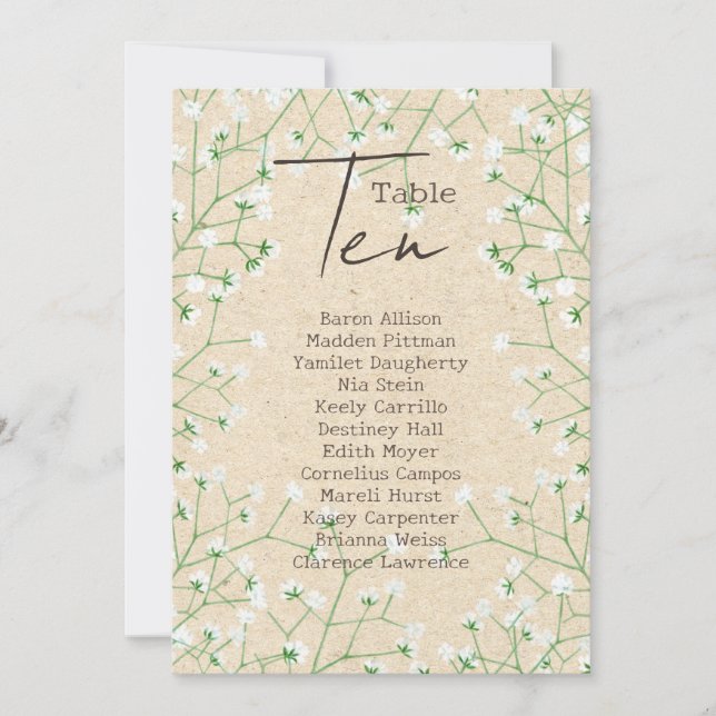 Convite Bebês Breath Wedding Table Number Gráfico 10 (Frente)