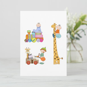 Convite Bebês com Nursery Train Giraffe and Wagon