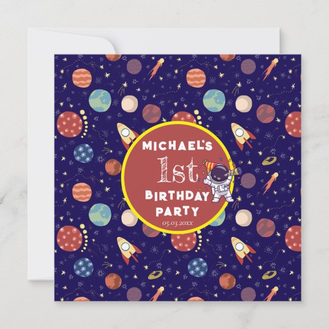 Convite Bebês Crianças Astronauta Qualquer Festa de aniver (Frente)