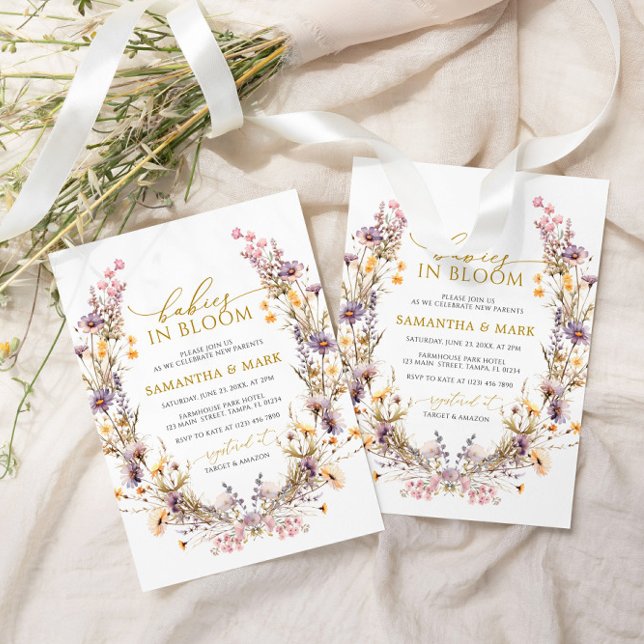 Convite Bebês de flores silvestres roxas no Chá dos gêmeos (Criador carregado)