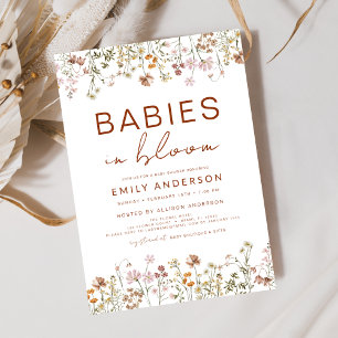 Convite Bebês em Chá de fraldas de flor selvagem de gêmeos