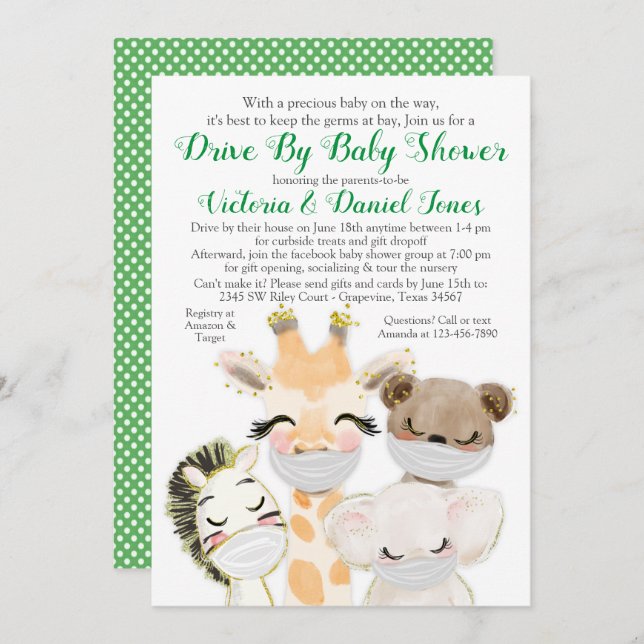 Convite Bebês em máscaras dirigem por Chá de fraldas de ba (Frente/Verso)