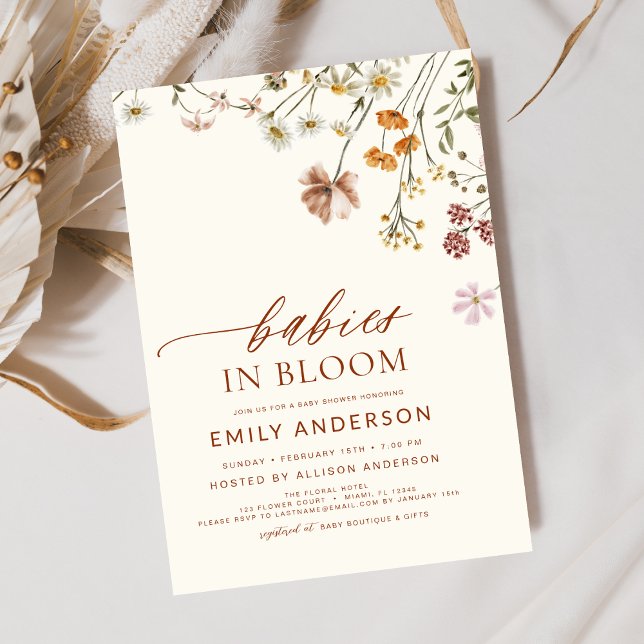 Convite Bebês gêmeos de flor selvagem em Chá de fraldas de (Criador carregado)