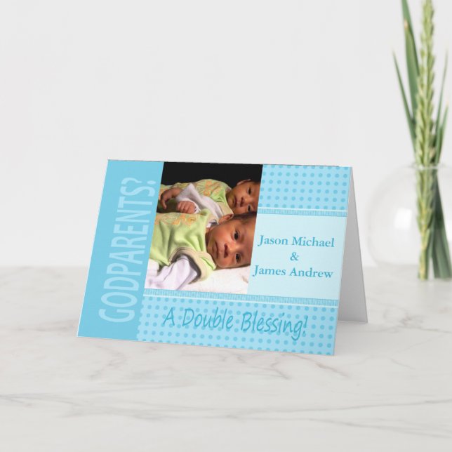 Convite Bebês gêmeos sejam nossos padrinhos. (Frente)