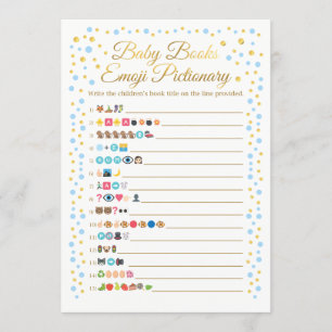 Convite Bebês Livros Emoji Pictionary Game Blue and Dourad