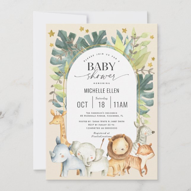 Convite Bebês modernos e bonitos Safari temia bebê em (Frente)