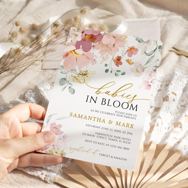 Convite Bebês no Bloom Wildflower Twins Chá de fraldas (Criador carregado)