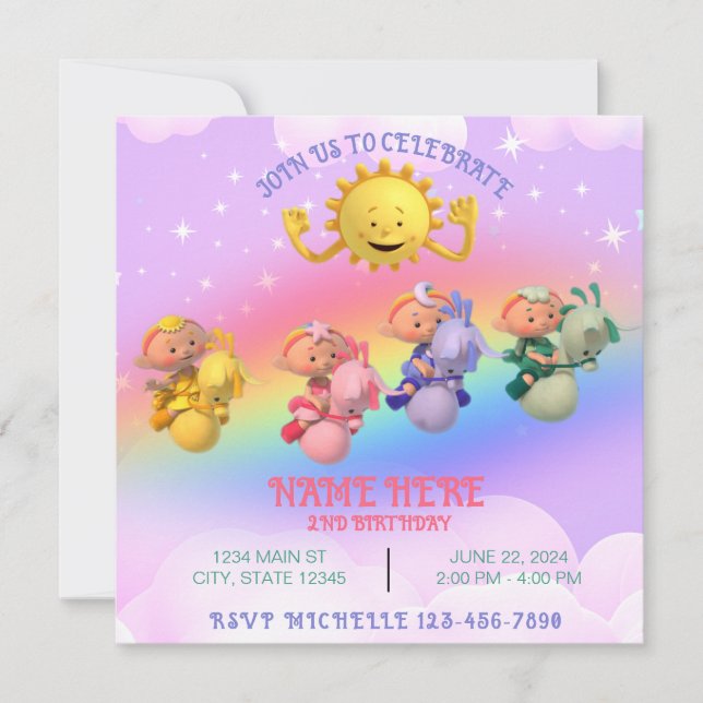 Convite Bebês Nuvem Sol Pastel Arco-íris Aniversário (Frente)