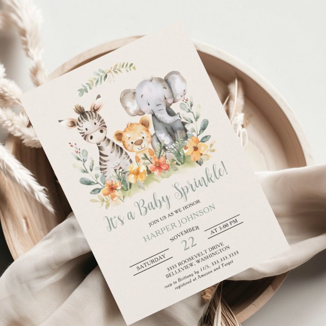 Convite Bebês Selgle Safari Zoo Chá de fraldas (Criador carregado)