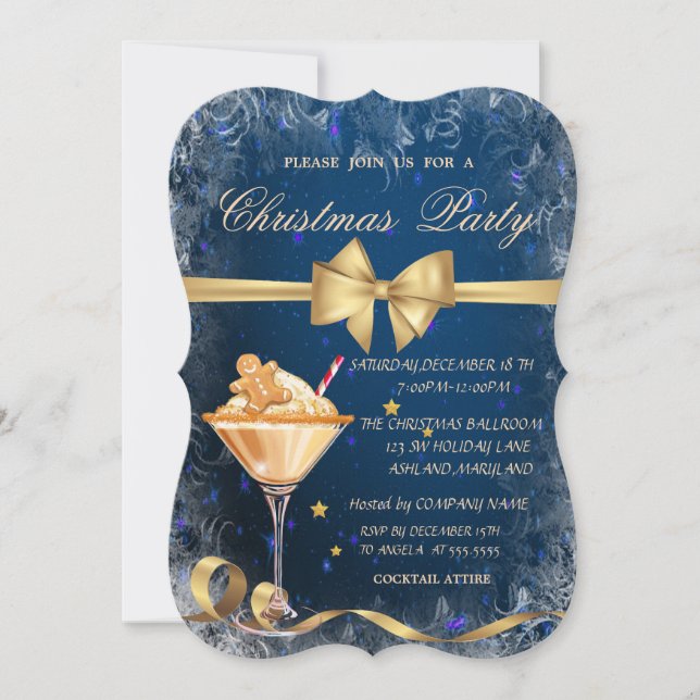 Convite Bebida de Biscoito de Gengibre Arco Azul Natal  (Frente)