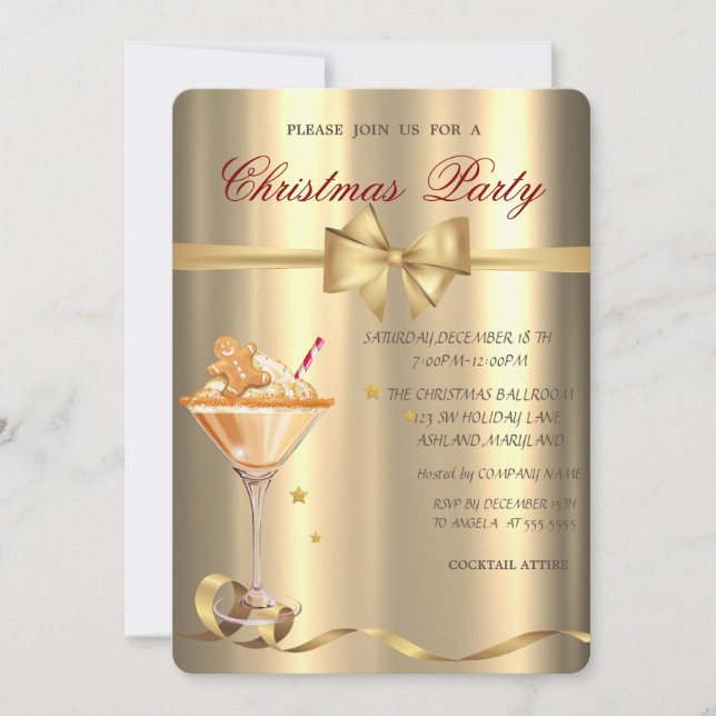 Convite Bebida de Biscoito de Gengibre Arco Dourado Festa  (Frente)