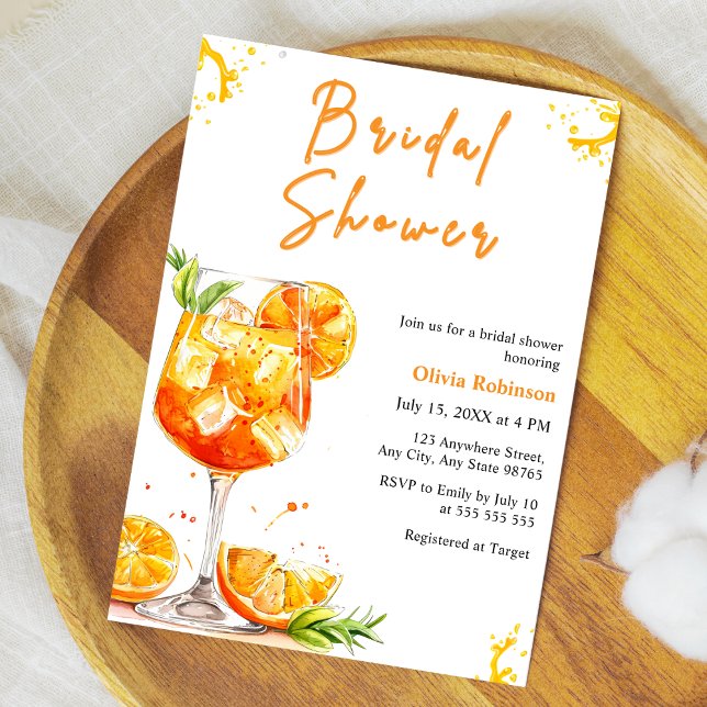 Convite Bebida de coquetel laranja Aperol Spritz Chá de no (Orange Cocktail Drink Aperol Spritz Bridal Shower Invitation )