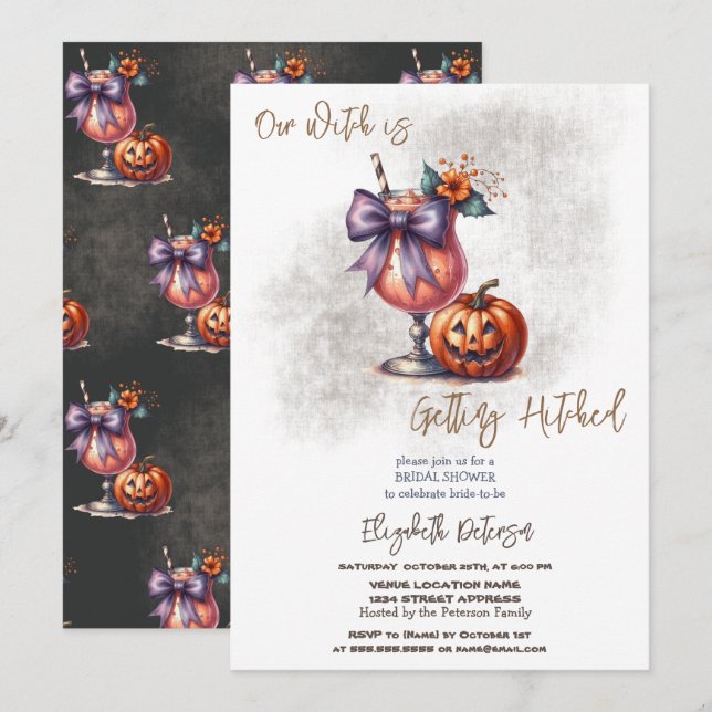 Convite Bebida de Halloween Abóbora Chá de Noiva (Frente/Verso)