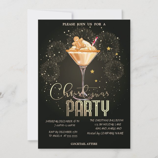 Convite Bebida de Pão de Mel Fogos de Natal Empresa  (Frente)