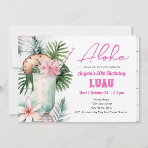 Convite Bebida Tropical Aloha Luau Aniversário de 50 anos