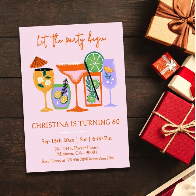 Convite Bebida tropical Chic Elegante 60 anos (Criador carregado)